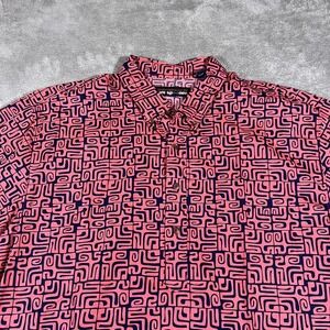 Reyn Spooner Hawaiian Shirt Mens XL Pink Navy Geometric Button Up Short Sleeve